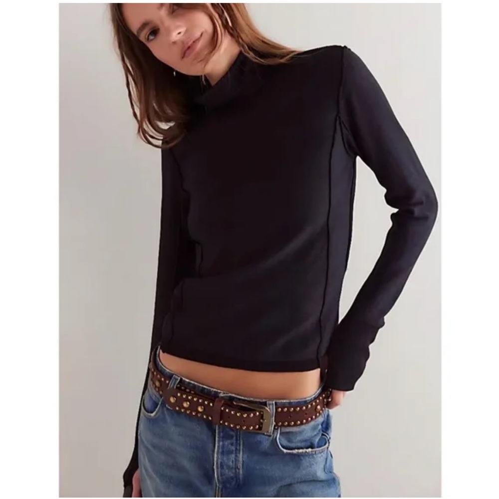 Free People Heirloom Collection Black Turtleneck Top XS New